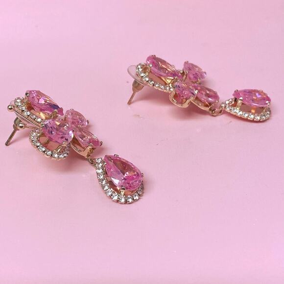 Statement Butterfly Earrings Candy Pink Zirconia Crystals - Picture 4 of 5